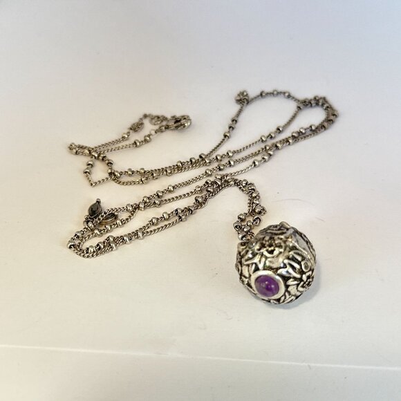 Vintage Silver Amethyst Locket Necklace with Hidden Butterfly Surprise Pendant - Picture 13 of 13